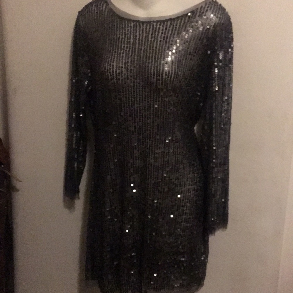 Smokey Grey Mesh Sequined Cocktail dress size Med